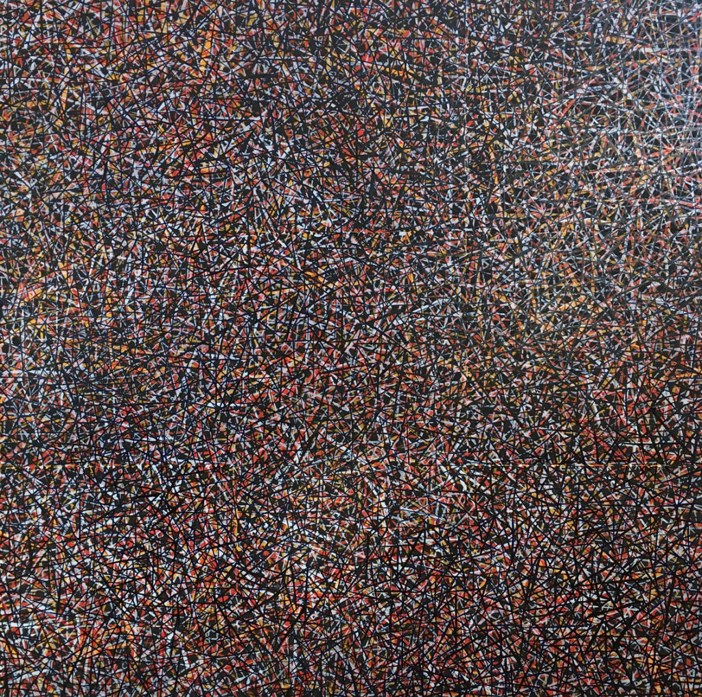Stephan Sude, Struktur 29, Öl auf Papier auf Holzkörper, H 57.5 x B 57.5 x T 12.5 cm, 2020